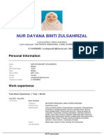 Nur Dayana Binti Zulsahrizal: Personal Information