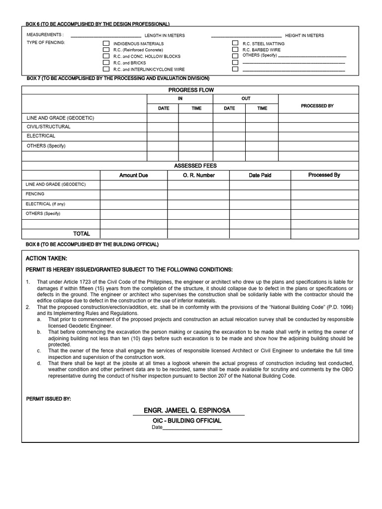 Fencing Permit (BACK) PDF Specification (Technical Standard