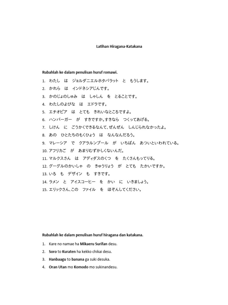 Latihan Hiragana Katakana Pdf