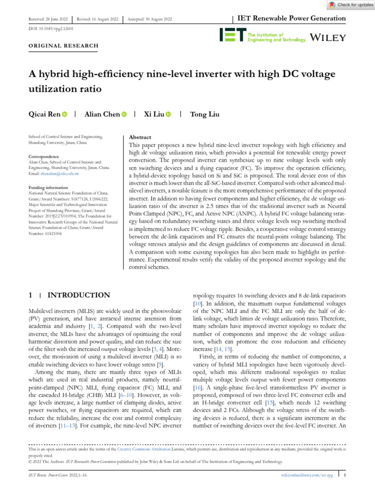 A Hybrid High Efficiency Nine Level Inverter With High DC Voltage ...