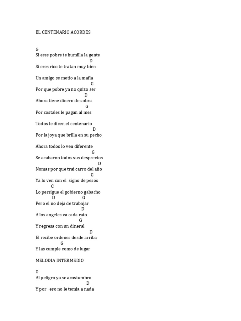 El Centenario Acordes PDF