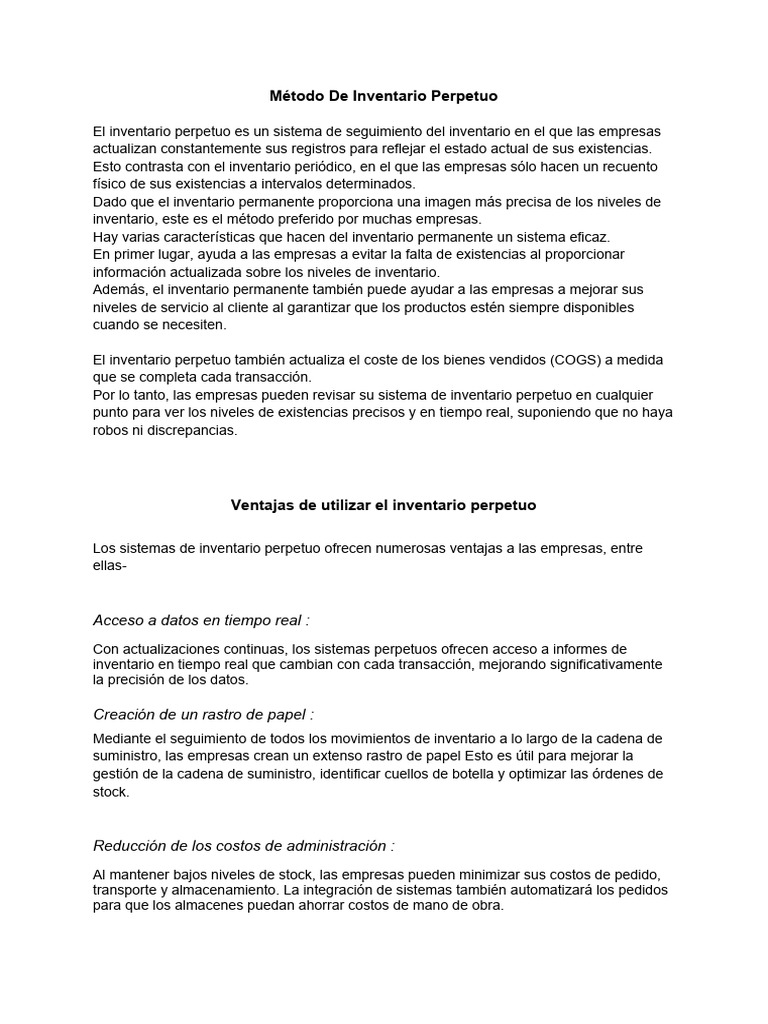 Método De Inventario Perpetuo Pdf Inventario Business