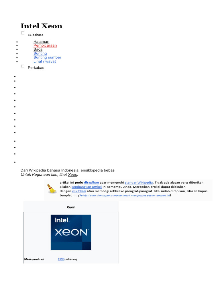 Prosesor Intel Xeon: Spesifikasi dan Versi | PDF