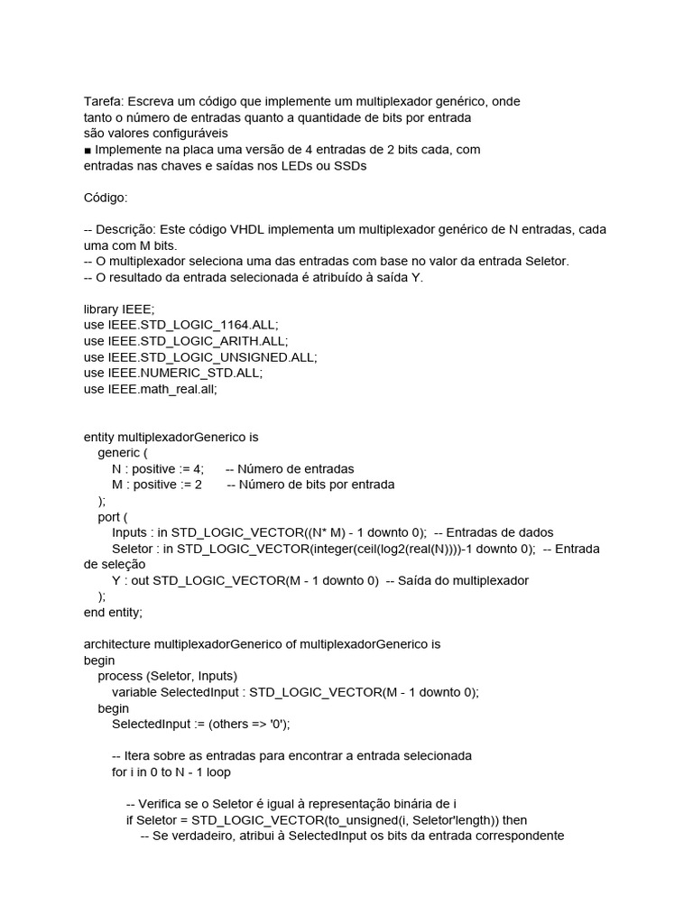 Multiplexador Genérico VHDL 4x2 Bits | PDF