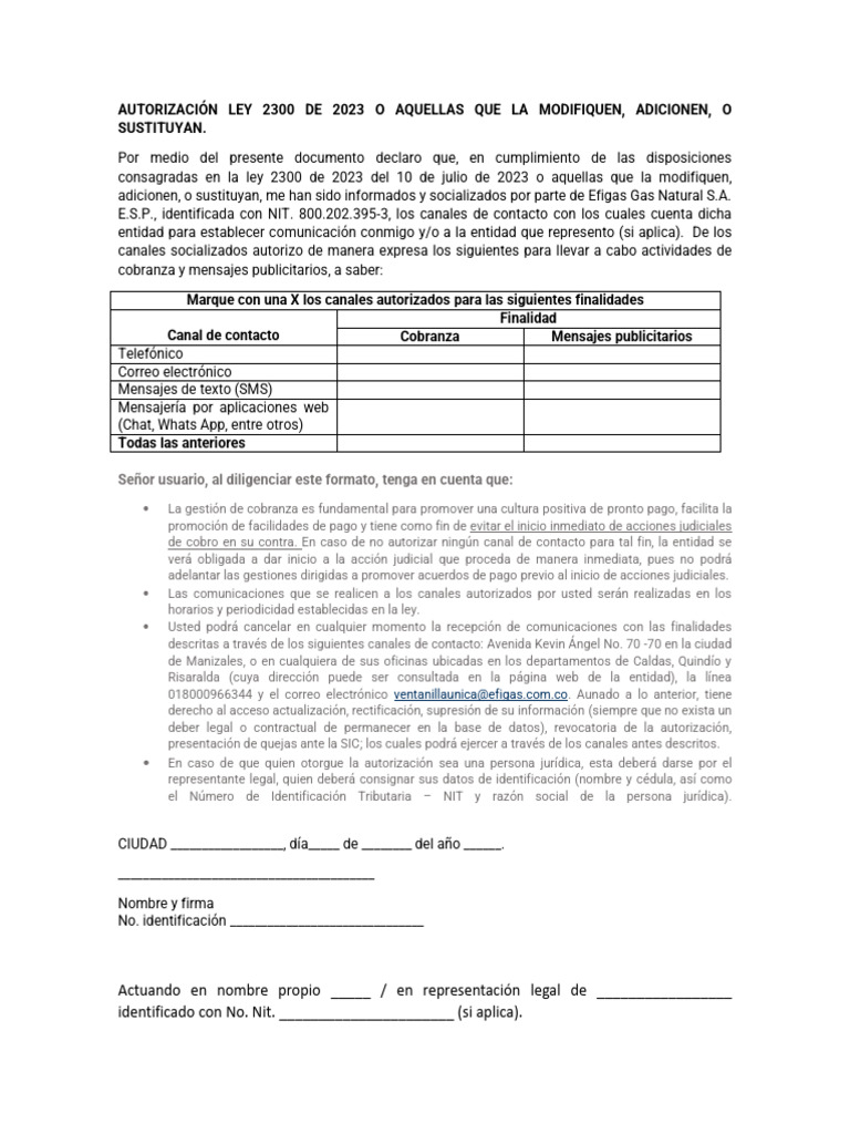 VF Autorización Ley 2300 de 2023 | PDF | Chat en linea | Informática