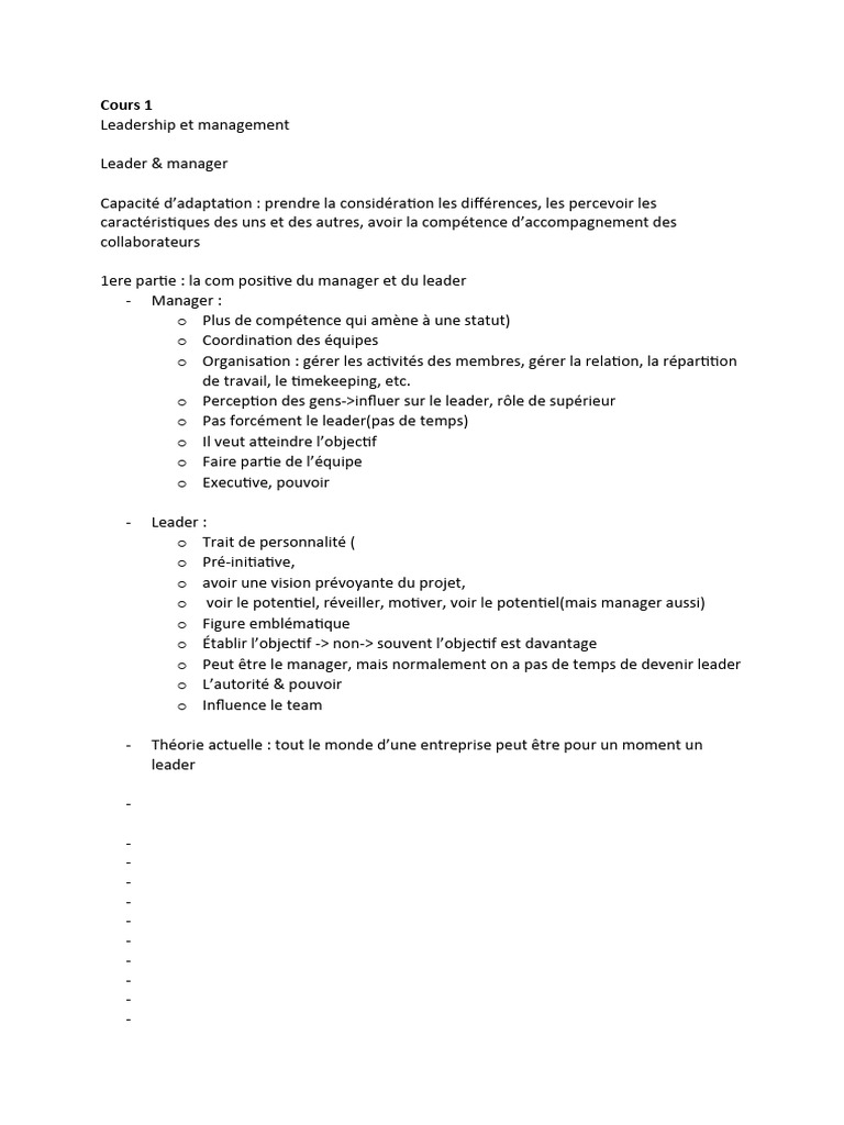 Cours de Leadership et Management | PDF