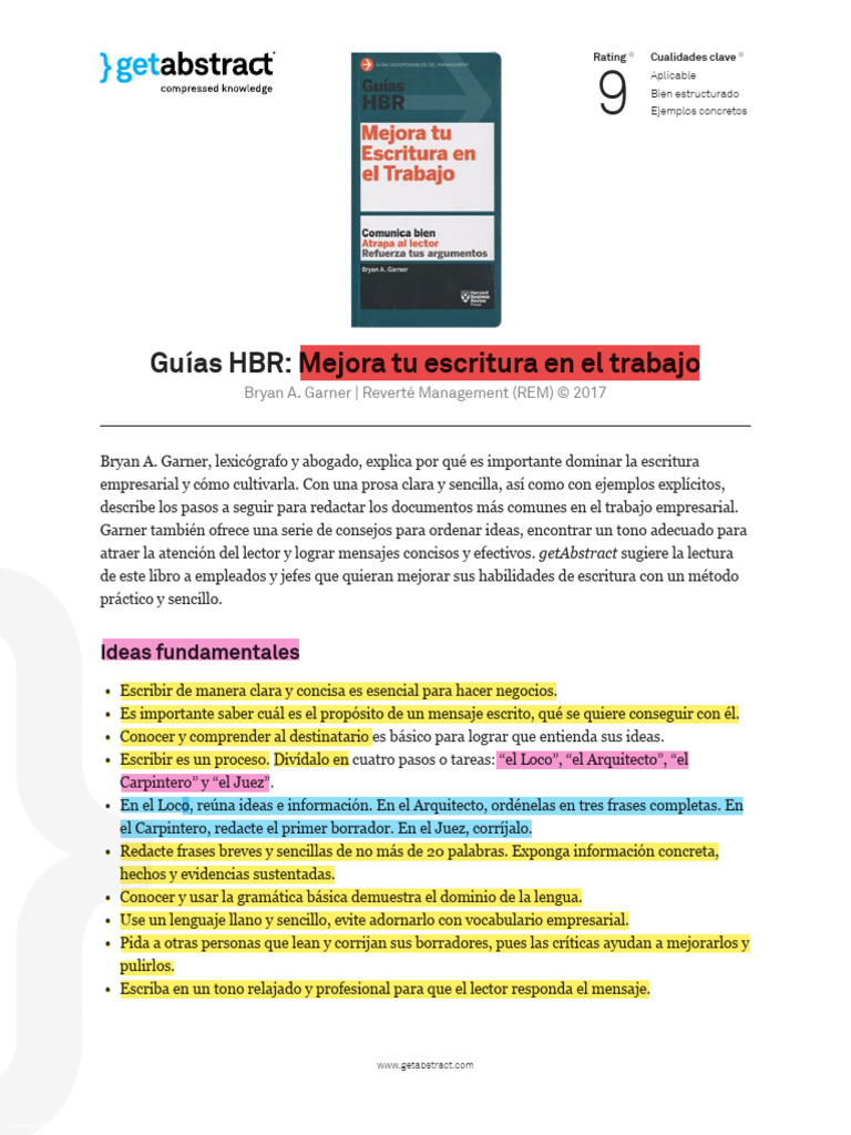 Guias HBR Mejora Tu Escritura en El Trabajo Garner Es 32704 | PDF ...