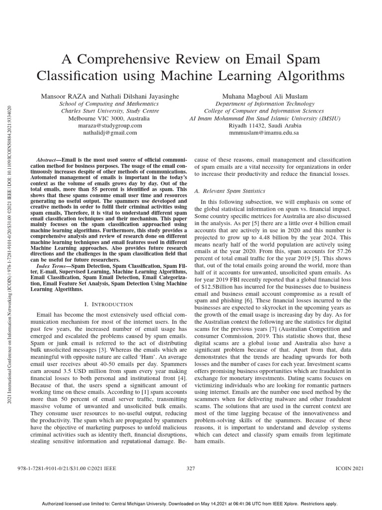 Machine Learning for Email Spam Detection | PDF | Machine Learning ...