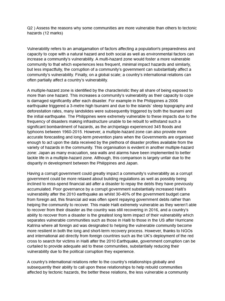 Assess The Reasons Why Some Communities Are More Vulnerable Than Others