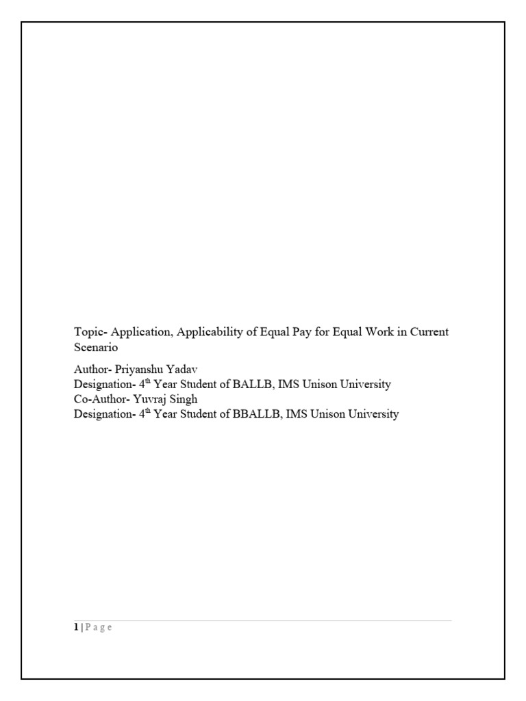 Equal Pay for Equal Work: Legal Insights | PDF | Equal Pay For Equal ...
