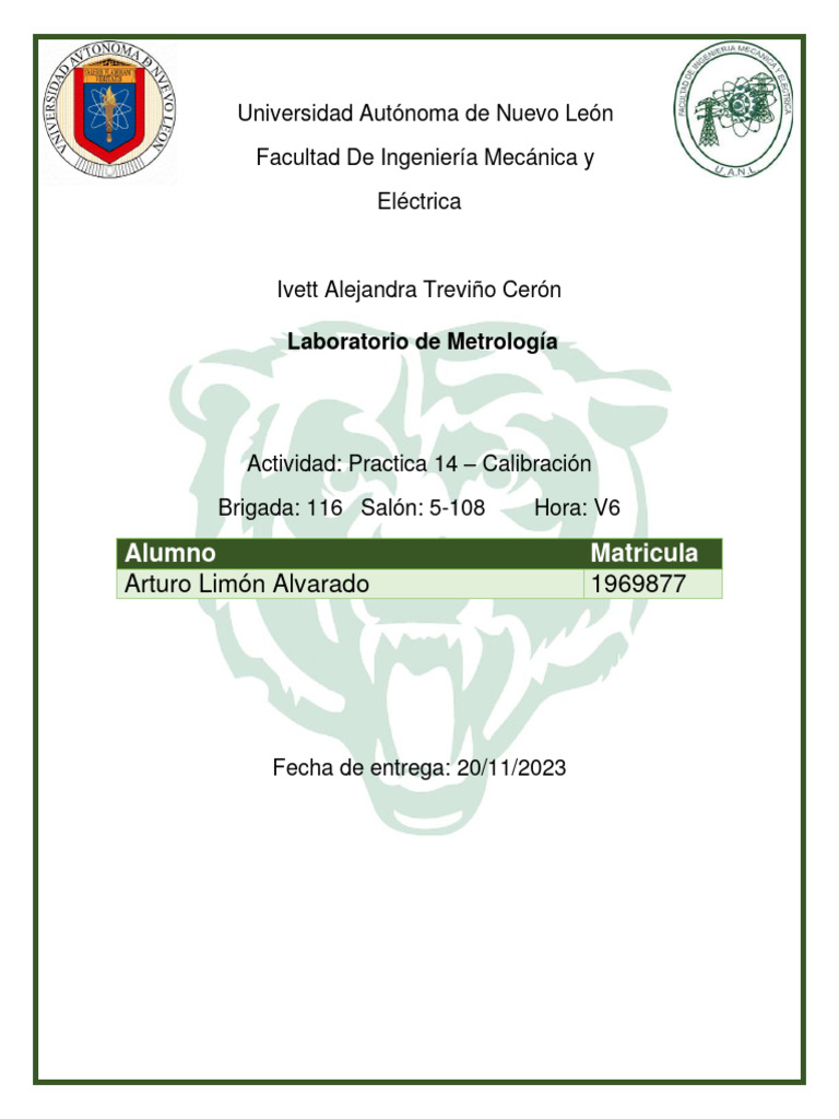 Practica 14 Calibración - 1969877 | PDF | Calibración | Metrología