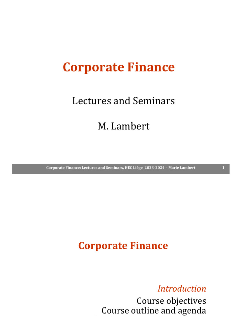 Corporate Finance (FINA0050) 2023 Introduction - VF | PDF | Investing ...
