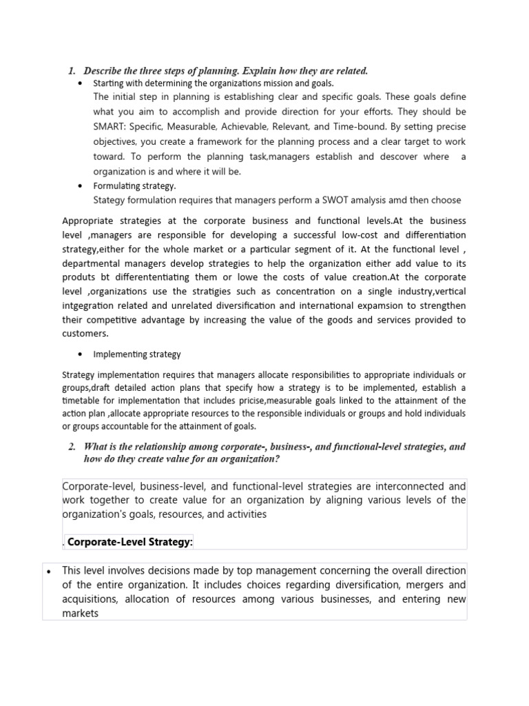 Describe The Three Steps of Planning PDF Strategic Management Goal