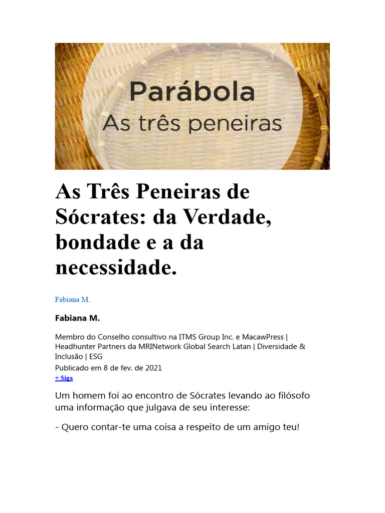 As Três Peneiras de Sócrates | PDF