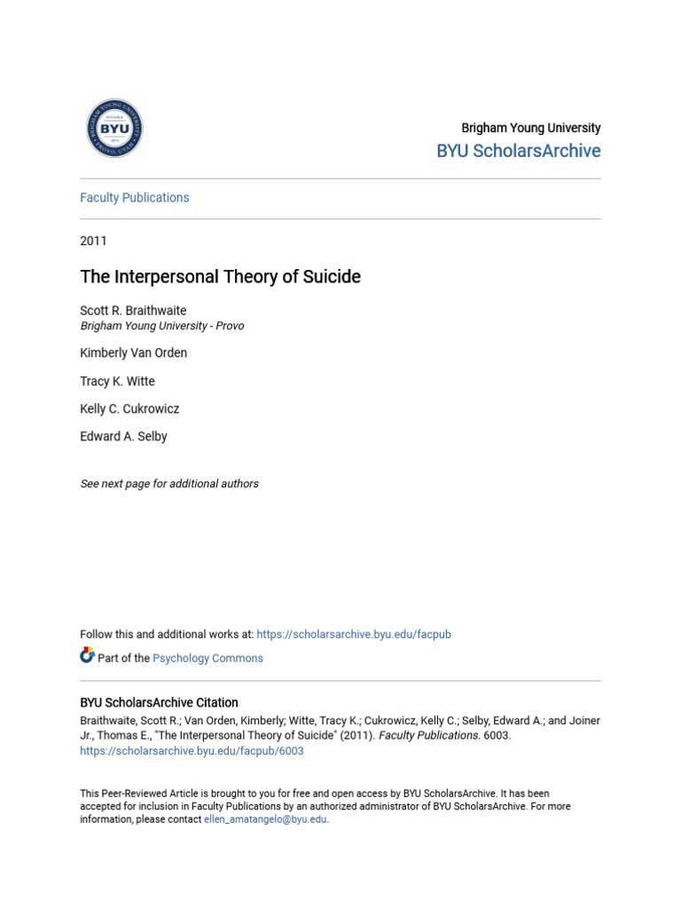 The Interpersonal Theory of Suicide | PDF | Suicide | Mental Disorder