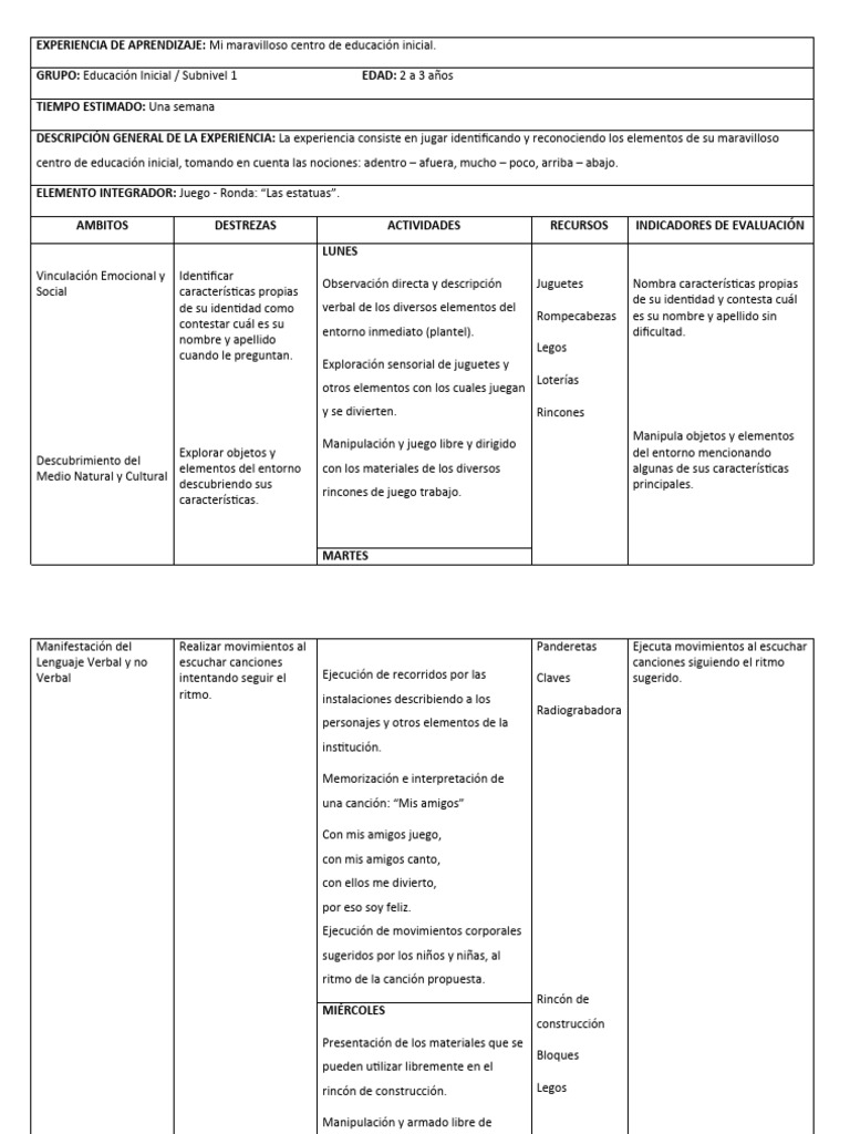Planeación para Niños de 2 a 3 Años | PDF | Educación de la primera ...