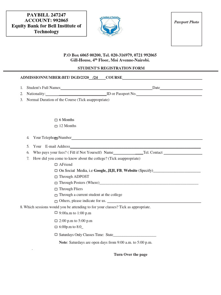 Bell Admission Form 2024 PDF