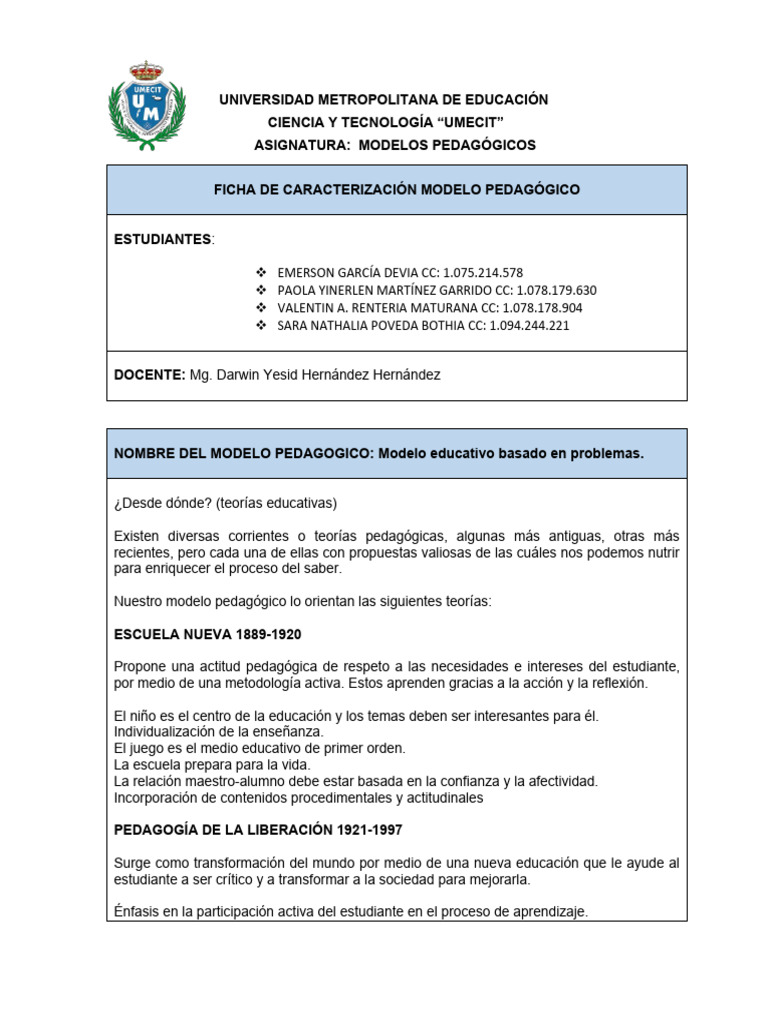 Modelos Pedagógicos en Educación Integral | PDF | Aprendizaje | Maestros