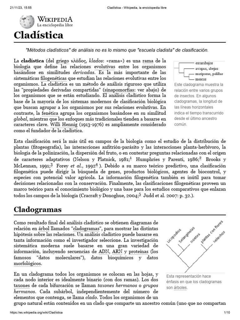 Cladística PDF Clasificación biológica Taxonomía (biología)