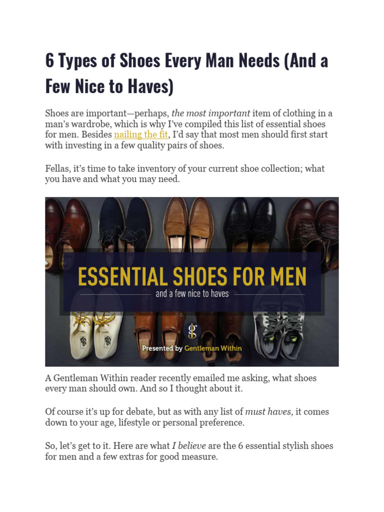6 Types of Shoes Every Man Needs PDF Shoe Sneakers