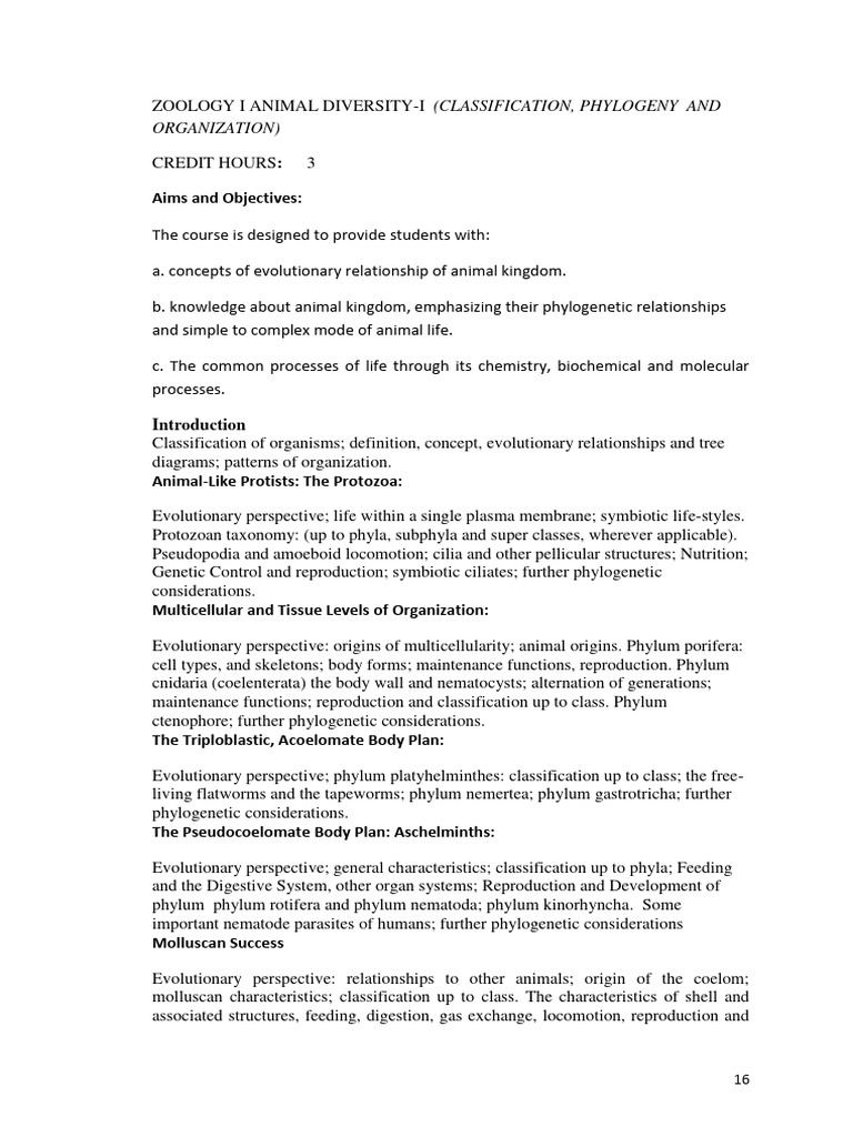 Zoology Course: Animal Diversity I | PDF | Protozoa | Organisms