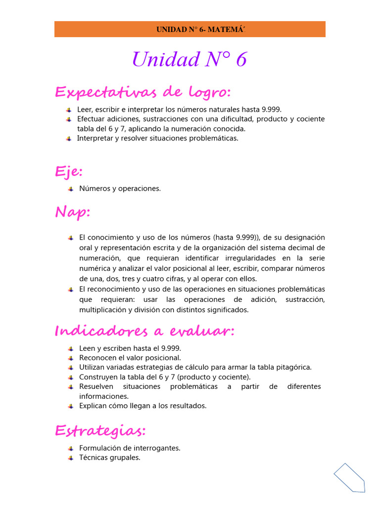 Unidad N 6 Matemática 3 Grado Pdf División Matemáticas