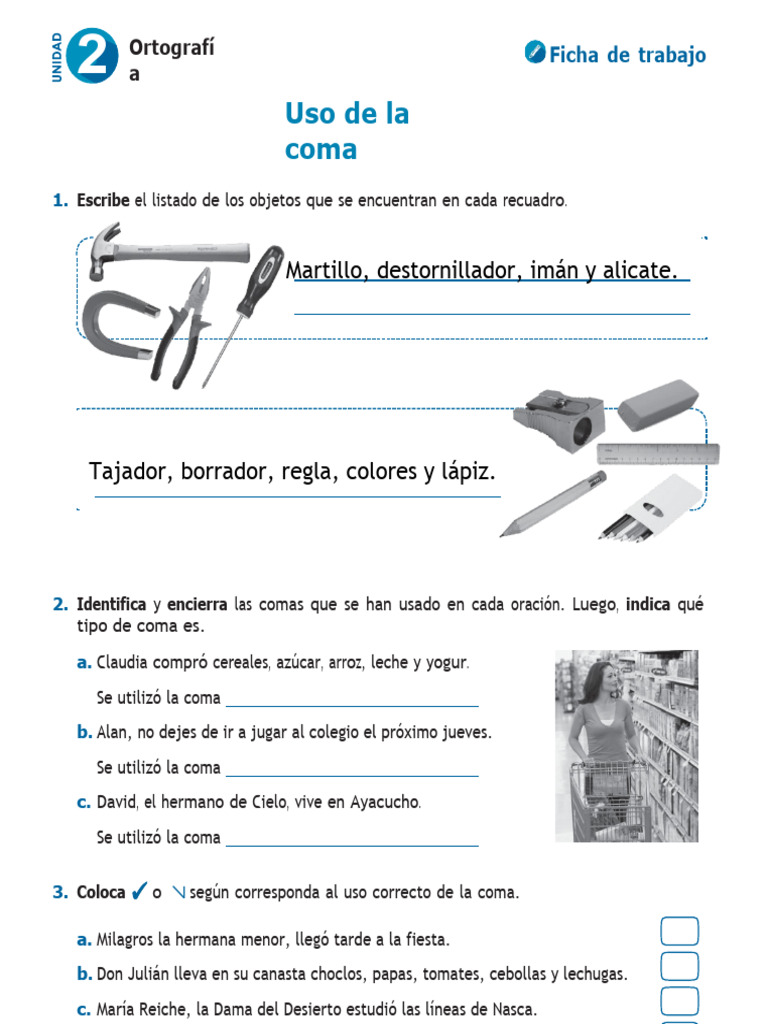 2018 Com4p U2 Ficha Ortografia Uso de La Coma | PDF | Artes del ...