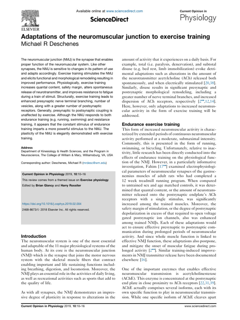 Adaptations of the neuromuscular junction to exe 2019 current