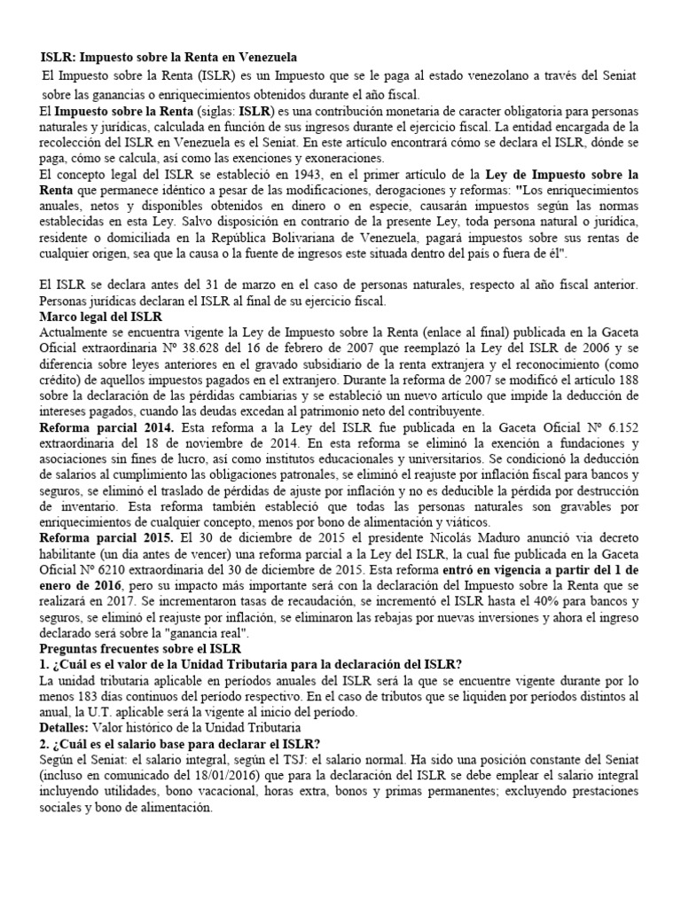 ISLR Modulo I | PDF | Impuestos | Impuesto sobre la renta