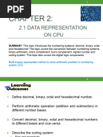 2.1 Data Representation On Cpu: SUMMARY: This Topic Introduces The Numbering Systems: Decimal, Binary, Octal