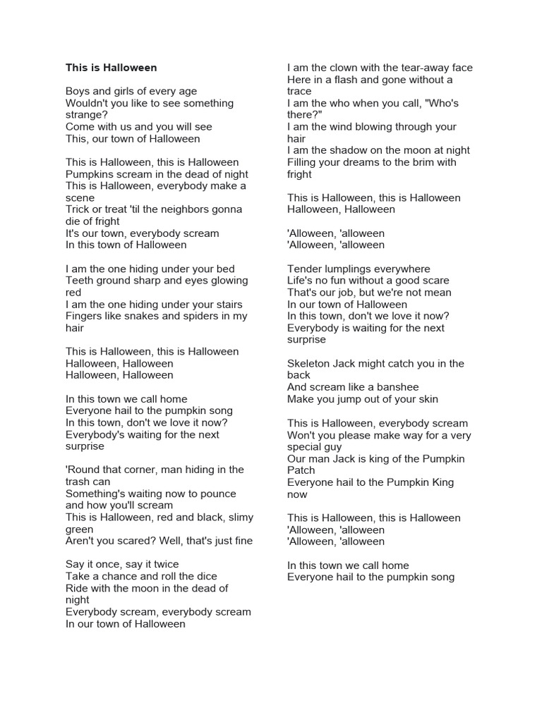 This Is Halloween LYRICS PDF Halloween Autumn Festivals