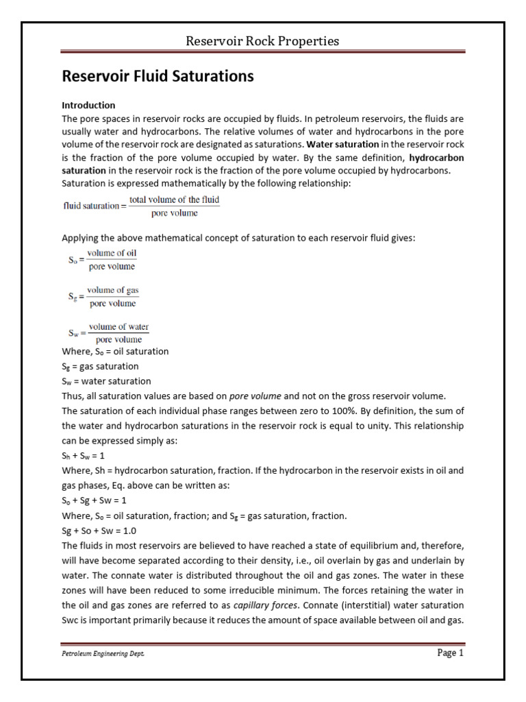 Lecture 2 Saturation Resistivity PDF Petroleum Reservoir Porosity