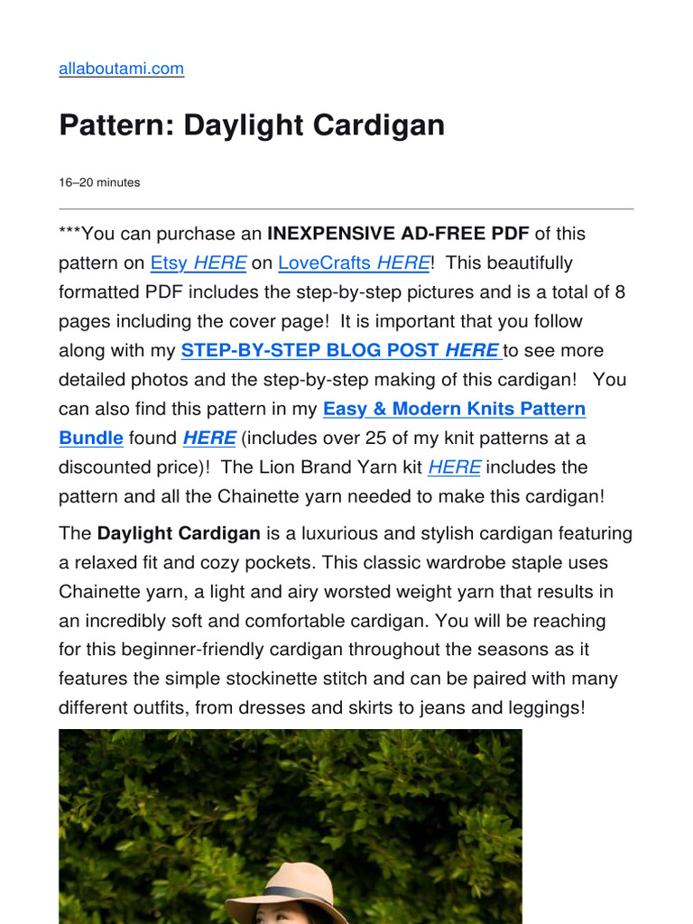 Daylight Cardigan Knitting Pattern | PDF | Knitting | Basic Knitted Fabrics