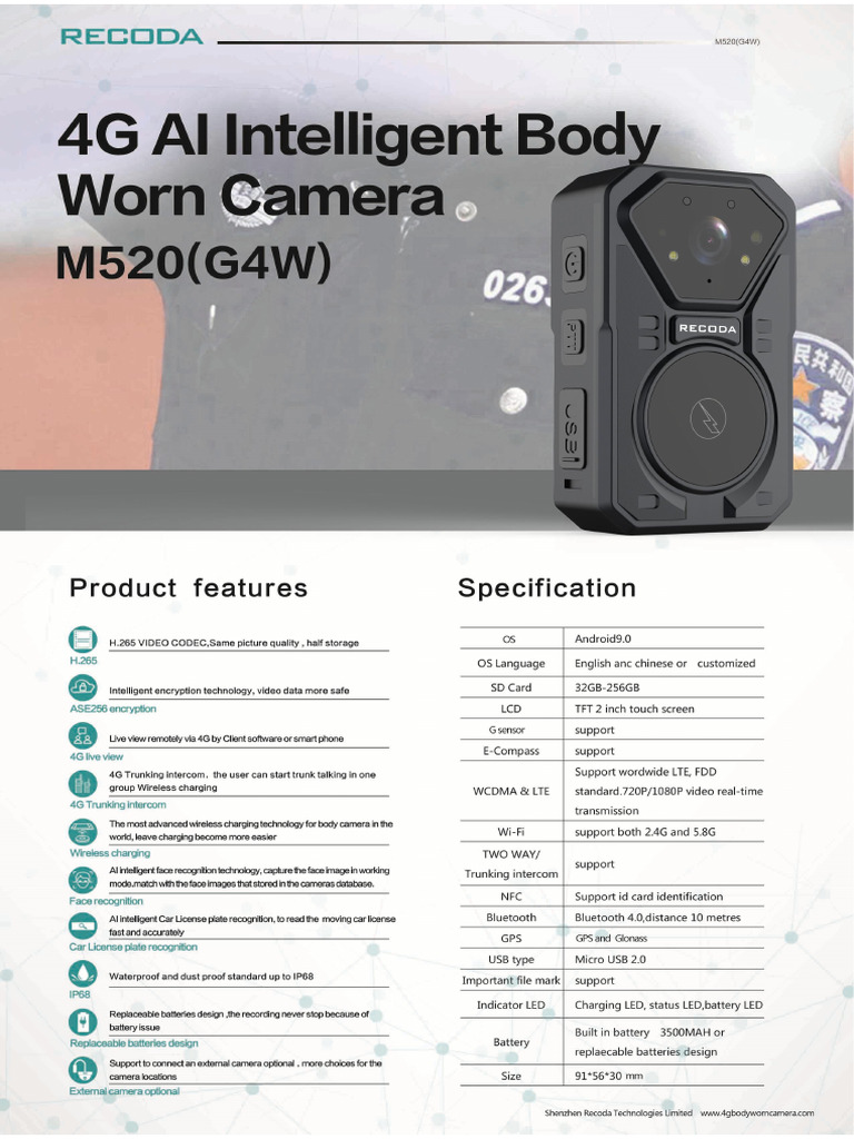 h.265 Andriod 4g Ai Body Camera m520 | PDF