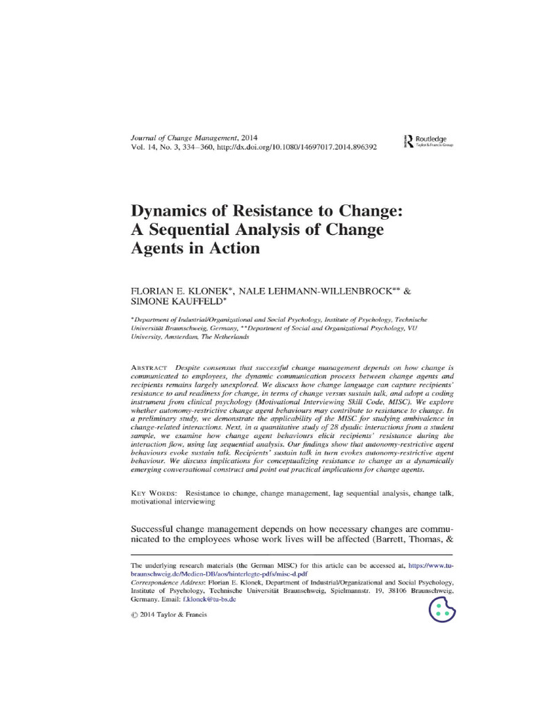Dynamics of Resistance To Change | PDF