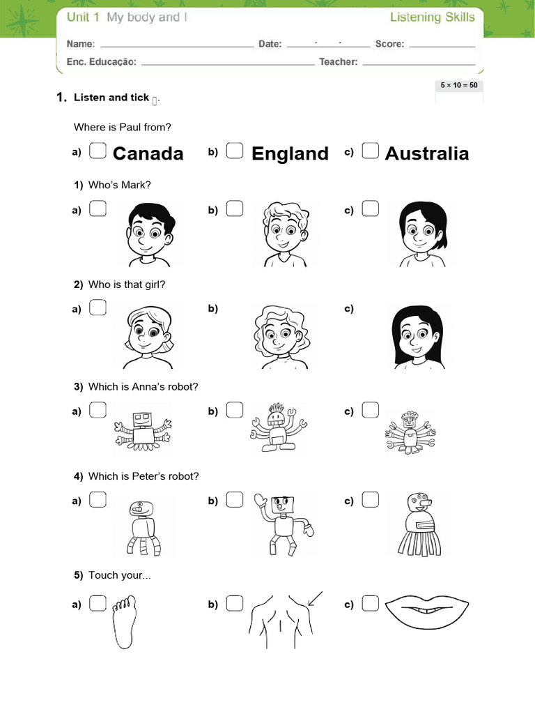 Evaluation Test Unit 1 Editavel | PDF