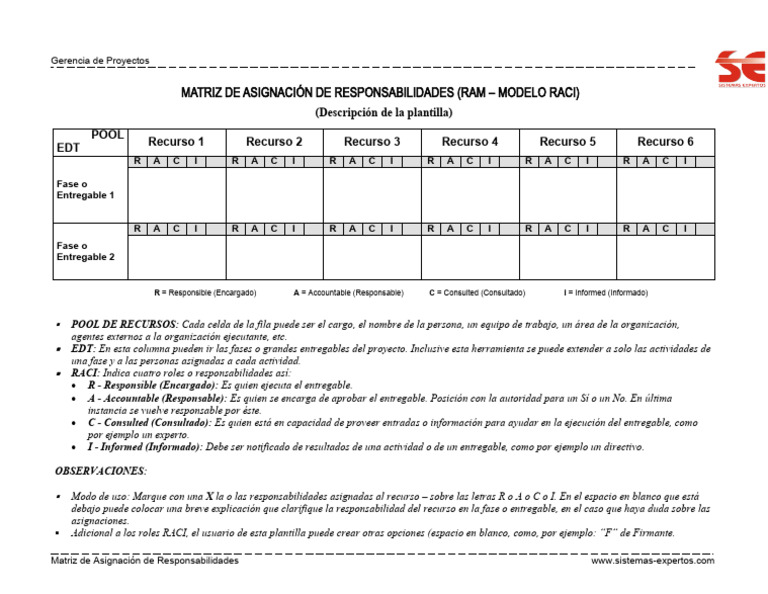 Matriz RACI para Gerencia de Proyectos | PDF | Informática | Ciencias ...