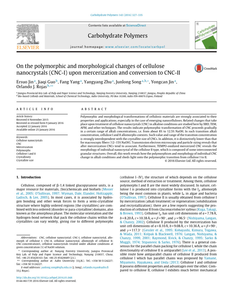 On The Polymorphic and Morphological Changes of Cellulose Nanocrystals ...
