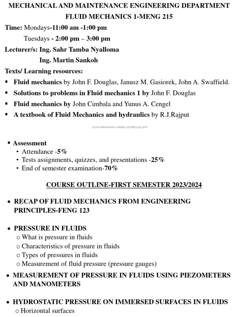 Fluid Mechanics I Course Overview | PDF | Power Station | Fluid Dynamics