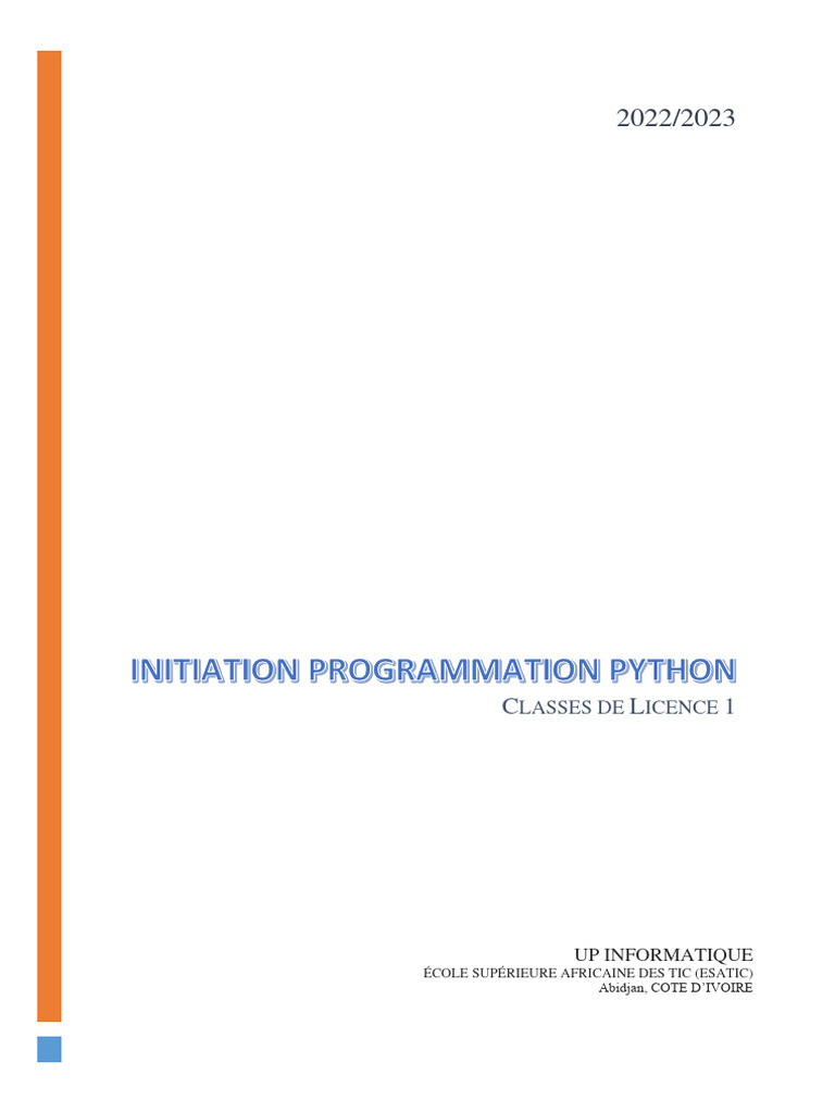 Initiation à la Programmation Python | PDF | Python (Langage de ...