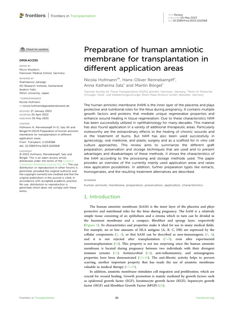 Preparation of Human Amniotic Membrane For Transplantation in Different ...