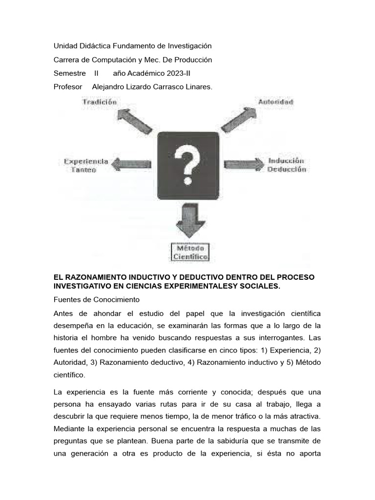 Razonamiento Inductivo y Deductivo en Investigación | PDF ...
