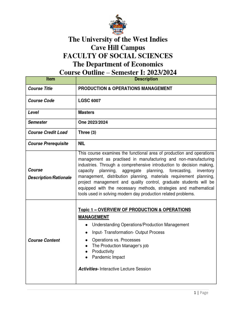 LGSC 6007 Course Outline 202301 | PDF | Lean Manufacturing | Operations ...