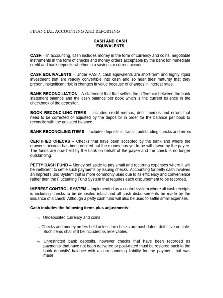 Financial Accounting and Reporting, Cash and Cash Equivalent PDF