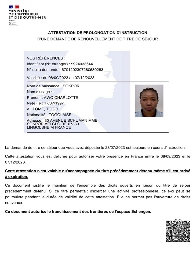 Attestation Prolongation Instruction 31-07-2023 | PDF