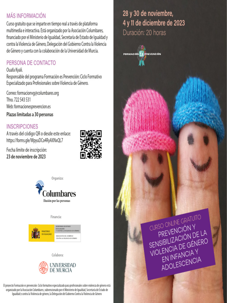 Díptico Curso Prevención y Sensibilización de La Violencia de Género en ...