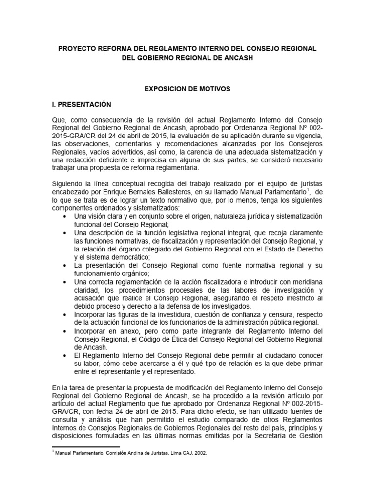 Reforma del Reglamento Interno de Ancash | PDF | Regulación | Constitución
