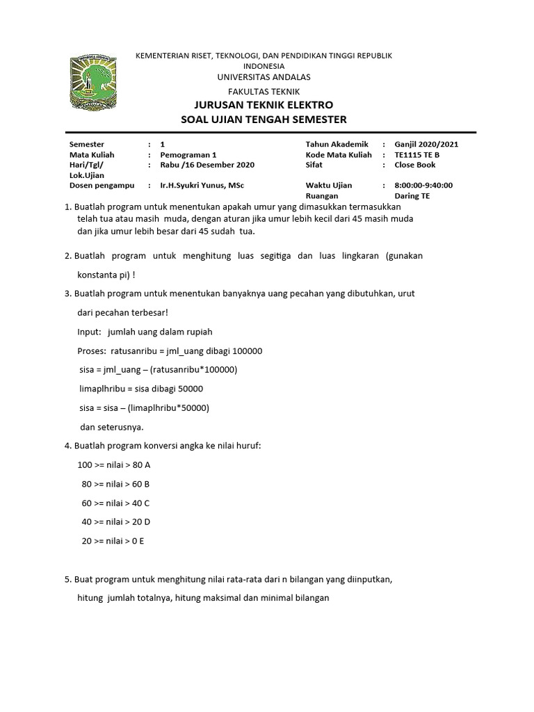 Soal Uas Algoritma Dan Pemograman | PDF