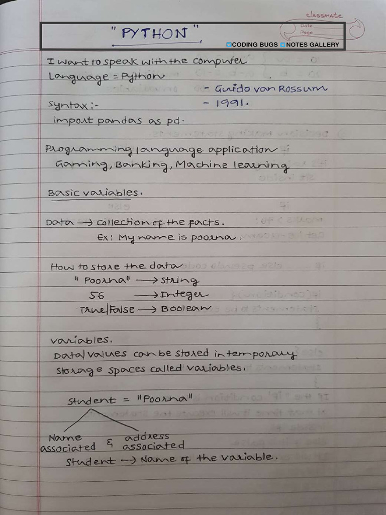 Python ? Handwritten Notes | PDF