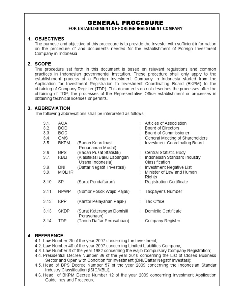 Establishment Process of Foreign Investment Company in Indonesia